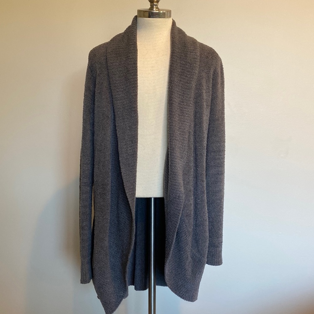 Barefoot dreams! Super cozy gray long shawl neck sweater with pockets.